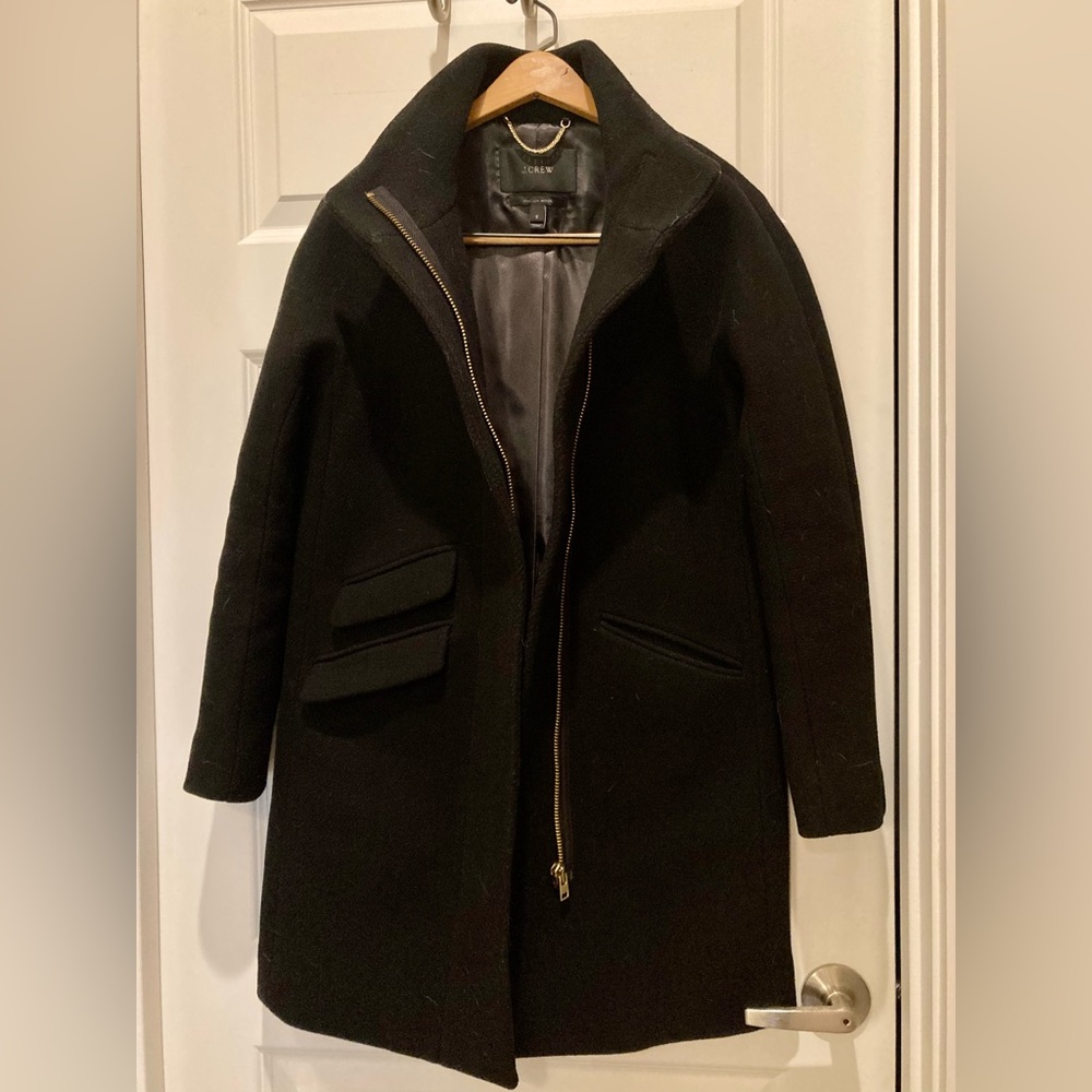 J. Crew Cocoon Coat In Italian Stadium-Cloth Wool Black Size 2
